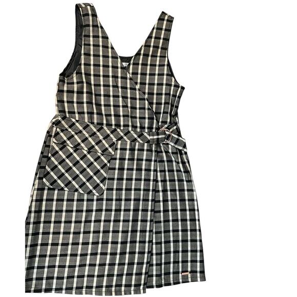 NWT TAHARI Girls Size 10 Babydoll Wrap Dress Black and Tan Strip Plaid - Picture 2 of 10